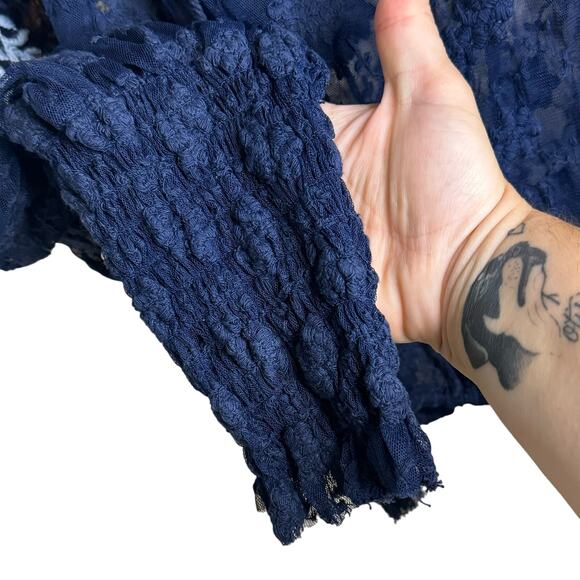 Free People Jubilee Blue Sheer Lace Embroidered Floral Boho Blouse XS - Picture 7 of 13